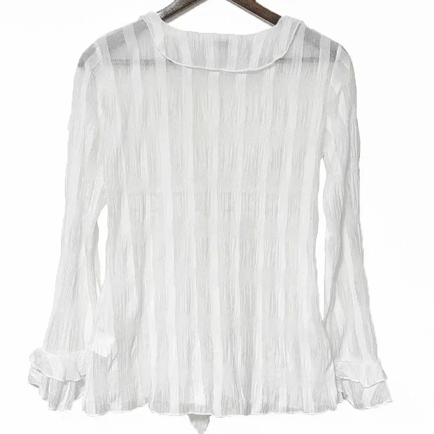 [BUNJANG] Vintage Lace See-Through Ribbon Tie Jacket Cardigan White Mori Girl / 일본빈티지 러플레이스시스루 리본끈자켓가디건화이트모리걸하구미룩갸루y2k히피
