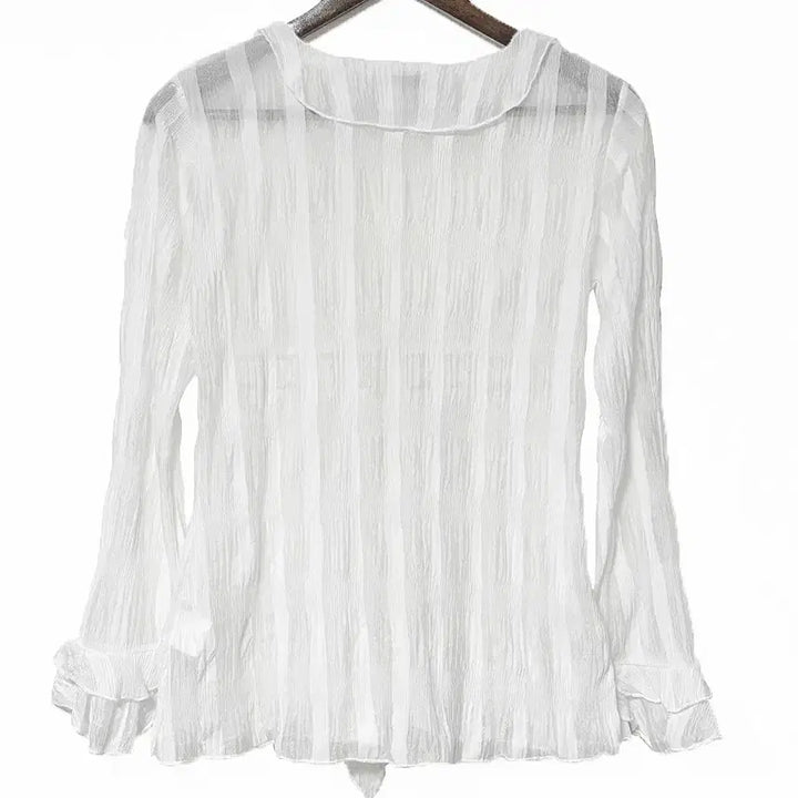 [BUNJANG] Vintage Lace See-Through Ribbon Tie Jacket Cardigan White Mori Girl / 일본빈티지 러플레이스시스루 리본끈자켓가디건화이트모리걸하구미룩갸루y2k히피