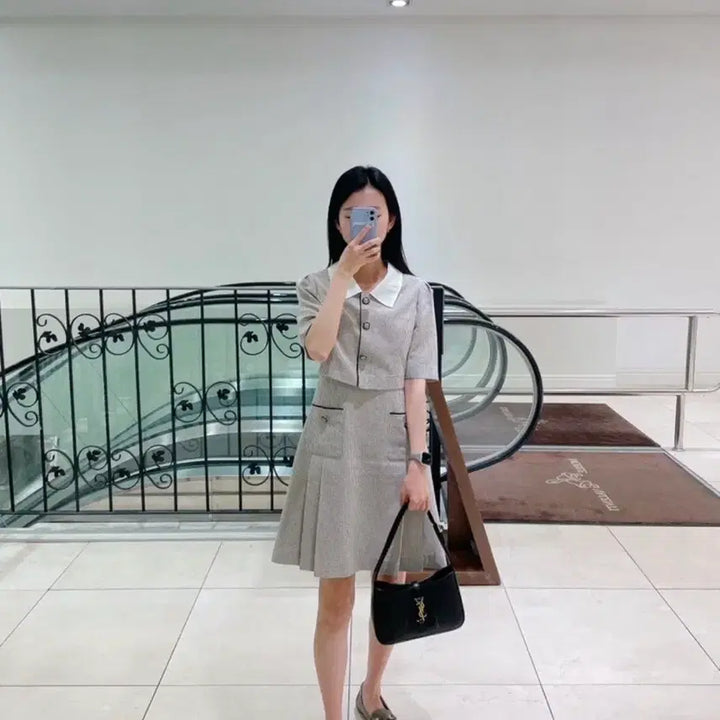 [BUNJANG] Line Edition Beige Check Guest Dress / 라인어디션 반팔 체크 하객 원피스 베이지 55 NWOPNE0600