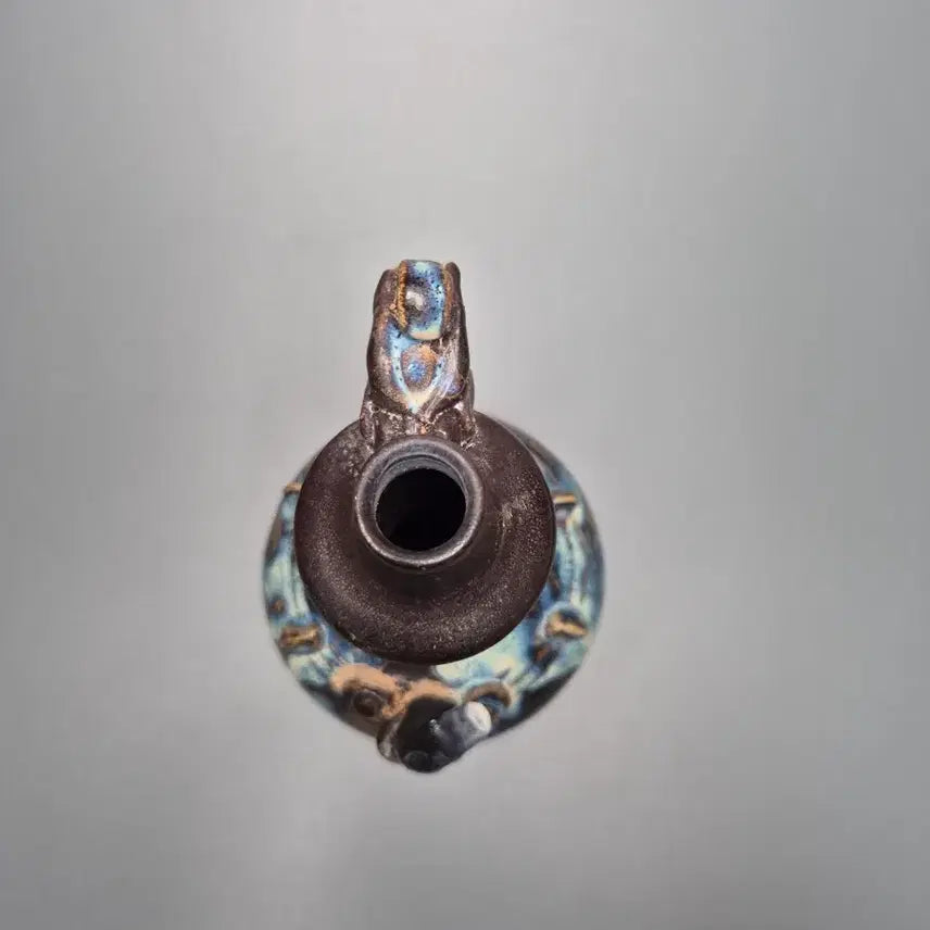 [BUNJANG] Black Glazed Celadon Vase with Mottled Glaze, Dragon Head Spout, Chinese Antique Porcelain Collectible / 흑유 청반 요변 용두식 정수병 정병 중국도자기 골동품 미술품 수집품
