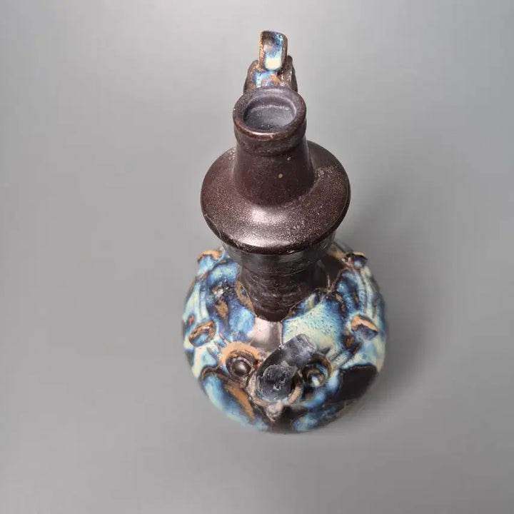 [BUNJANG] Black Glazed Celadon Vase with Mottled Glaze, Dragon Head Spout, Chinese Antique Porcelain Collectible / 흑유 청반 요변 용두식 정수병 정병 중국도자기 골동품 미술품 수집품