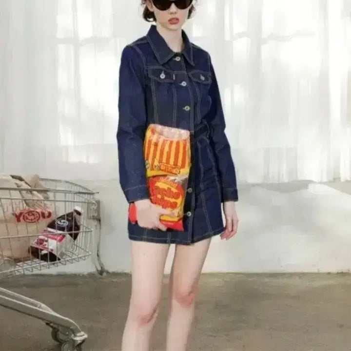 [BUNJANG] Sculptor Pocket Stitch Denim Dress Blue S / 스컬프터 포켓 스티치 청 데님원피스 S 새상품
