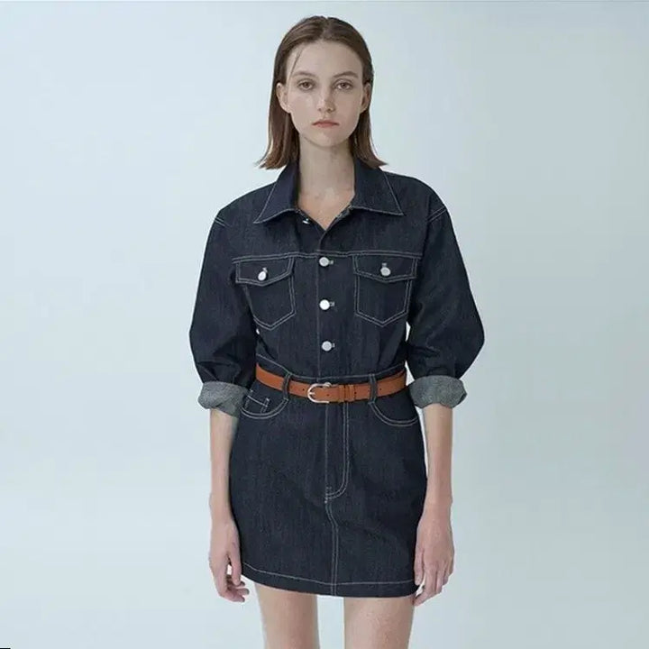 [BUNJANG] Sculptor Pocket Stitch Denim Dress Blue S / 스컬프터 포켓 스티치 청 데님원피스 S 새상품