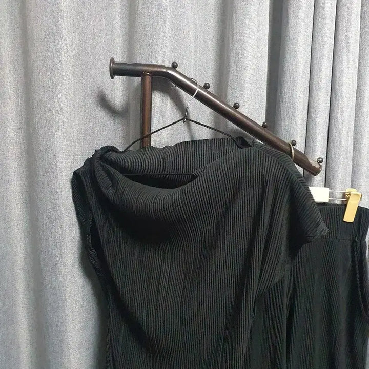 [BUNJANG] Pleated Banding Long Pants / 블랙 드레이핑 투피스셋업