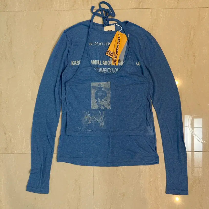 [BUNJANG] Casual Manual Sheer Layered Set Light Blue / 캐주얼 매뉴얼 시어 레이어드 세트 라이트블루