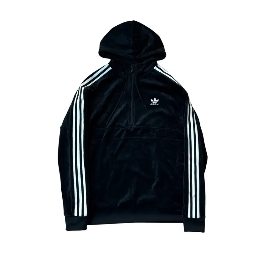 [BUNJANG] Adidas Velvet Half-Zip Hoodie / [ 할인 ] 아디다스 벨벳 반집업 후드티