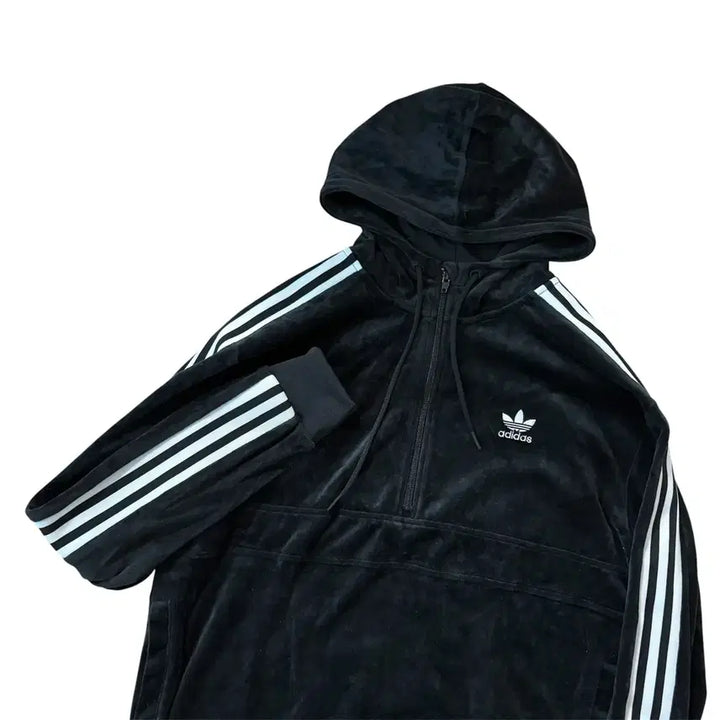 [BUNJANG] Adidas Velvet Half-Zip Hoodie / [ 할인 ] 아디다스 벨벳 반집업 후드티