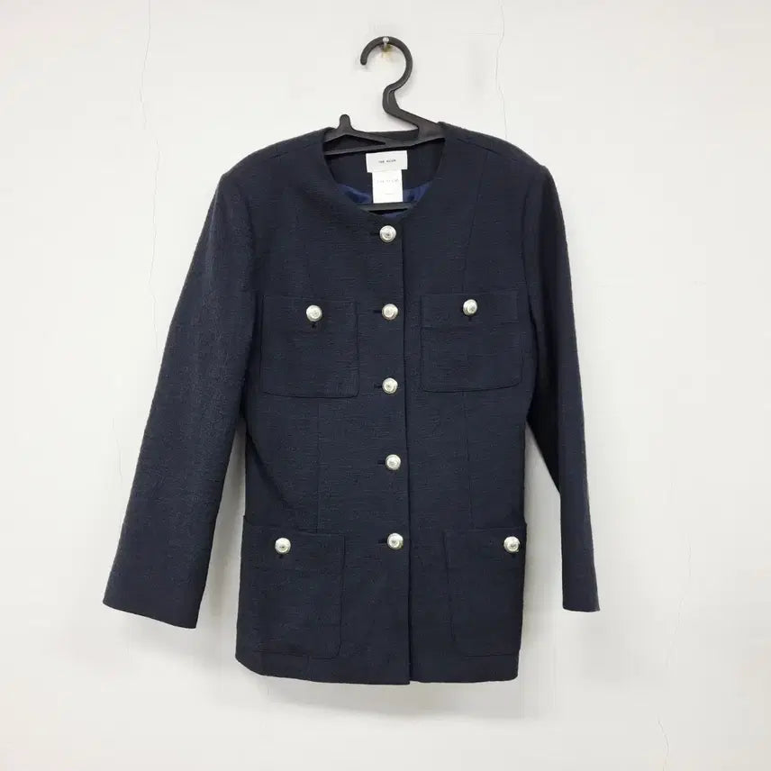 [BUNJANG] THEREUM Tweed Collarless Jacket Navy / THEREUM 더름 트위드 칼라리스 자켓 네이비