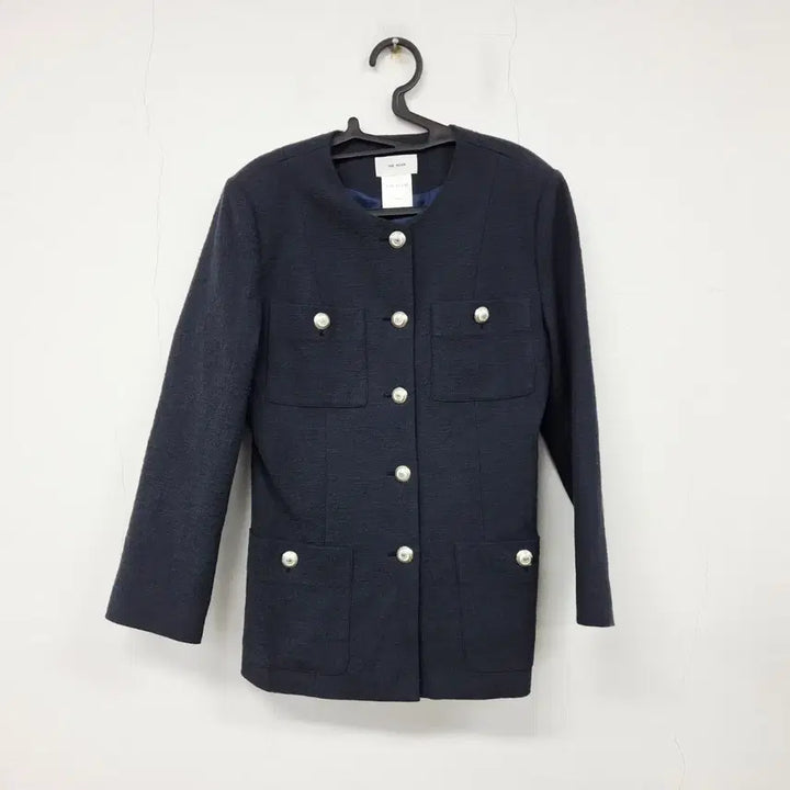 [BUNJANG] THEREUM Tweed Collarless Jacket Navy / THEREUM 더름 트위드 칼라리스 자켓 네이비