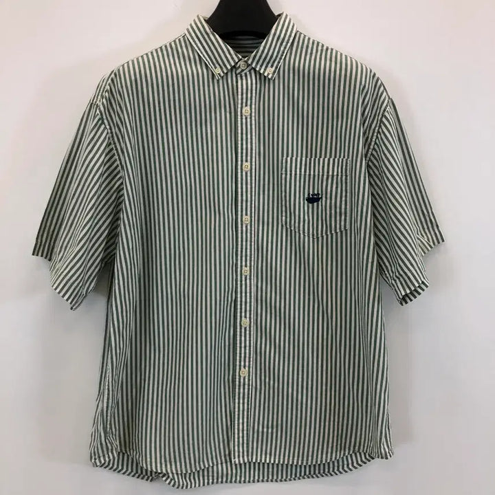 [BUNJANG] Covernat Striped Short Sleeve Shirt L Green / 커버낫 스트라이프 반팔셔츠 L 그린