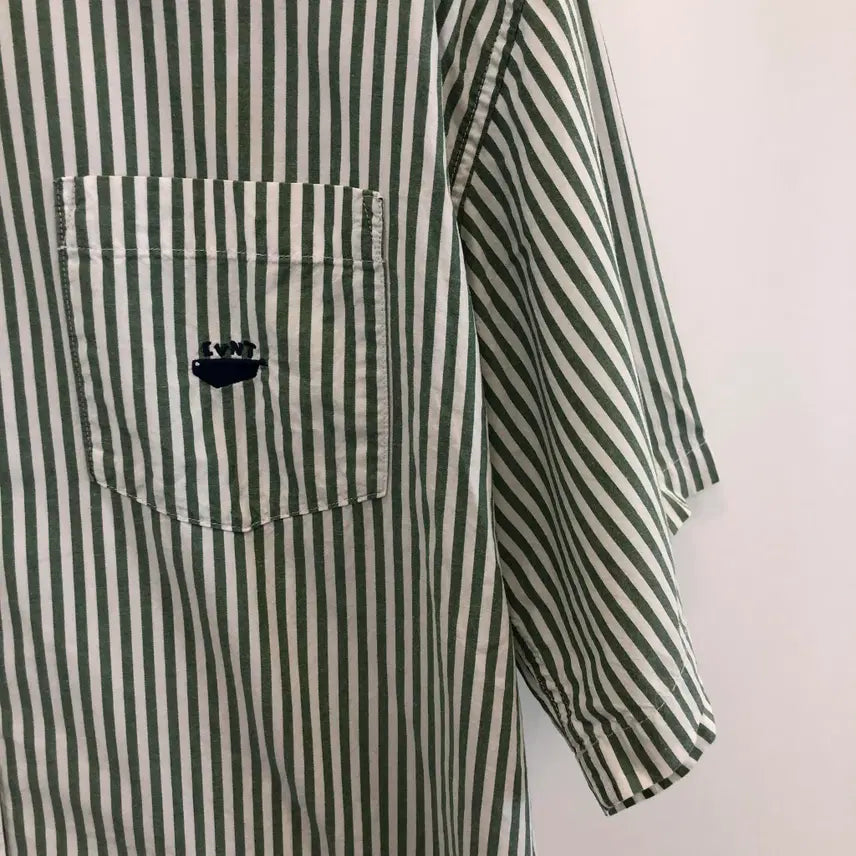 [BUNJANG] Covernat Striped Short Sleeve Shirt L Green / 커버낫 스트라이프 반팔셔츠 L 그린