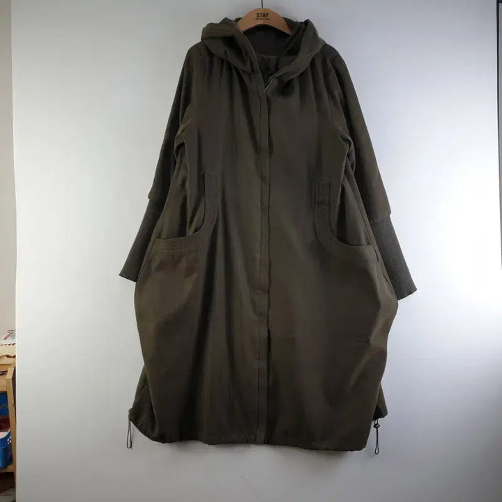 [BUNJANG] Free Size Khaki Hooded Long Jacket / 여성FREE 가오리 카키 후드 롱자켓 M5731