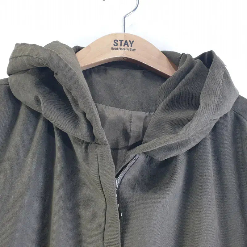 [BUNJANG] Free Size Khaki Hooded Long Jacket / 여성FREE 가오리 카키 후드 롱자켓 M5731