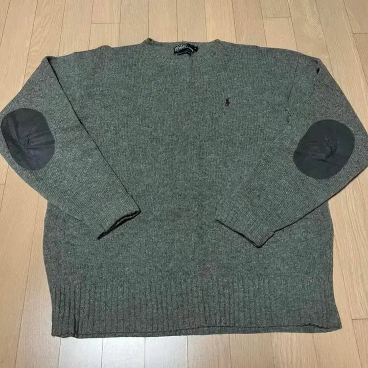 [BUNJANG] Polo Ralph Lauren Elbow Patch Knit Sweater / [XL] 폴로 랄프로렌 팔꿈치 패치 니트 그레이 램스울