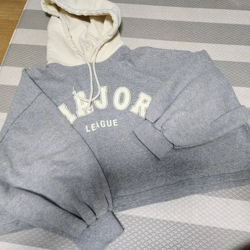 [BUNJANG] Oversized Color-Blocked Cropped Hoodie / 오버핏 배색 크롭후드티