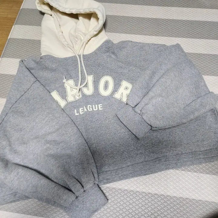 [BUNJANG] Oversized Color-Blocked Cropped Hoodie / 오버핏 배색 크롭후드티