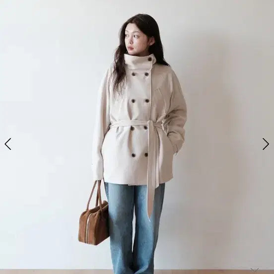 [BUNJANG] LeBonheur Veil High Neck Half Trench Coat Ivory / 베일 하이넥 하프 트렌치 코트 아이보리