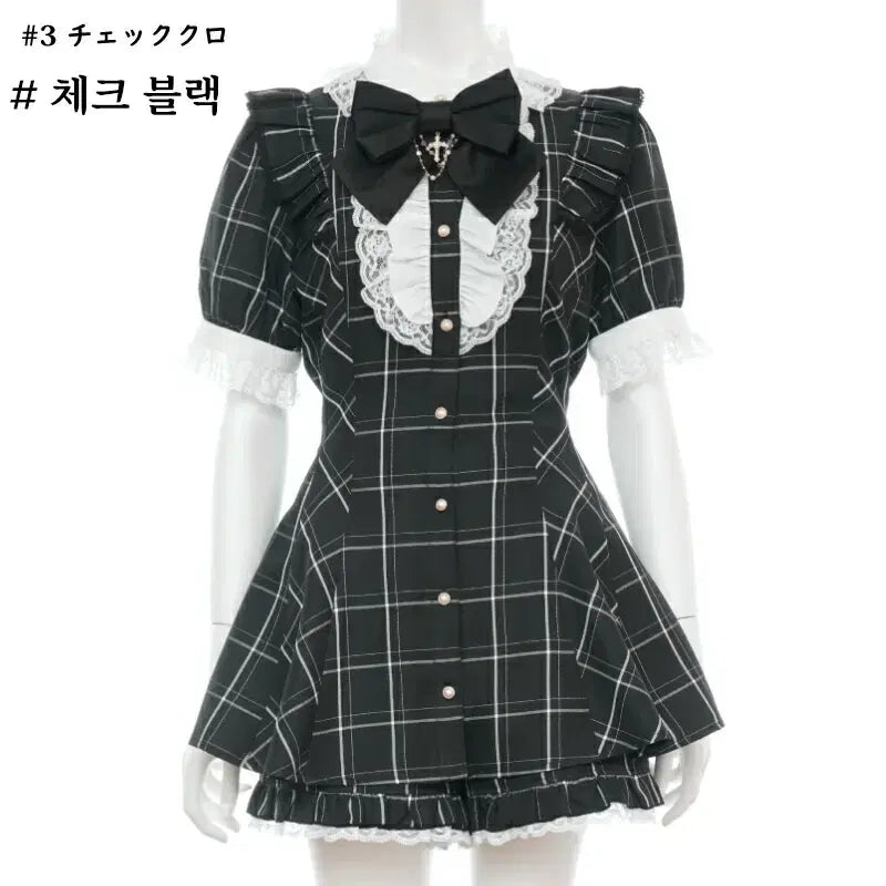 [BUNJANG] Secret Honey Ribbon Lace Frill Short Sleeve Set / 시크릿허니 악세사리 리본 레이스 프릴 반팔 셋업