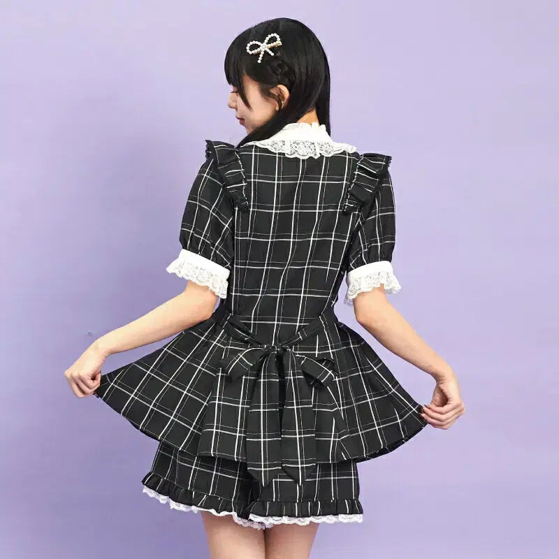 [BUNJANG] Secret Honey Ribbon Lace Frill Short Sleeve Set / 시크릿허니 악세사리 리본 레이스 프릴 반팔 셋업