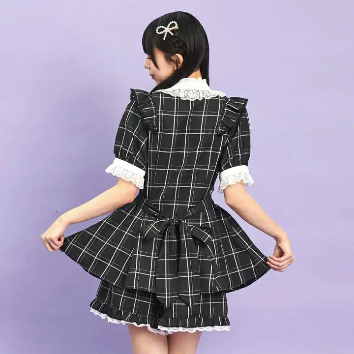 [BUNJANG] Secret Honey Ribbon Lace Frill Short Sleeve Set / 시크릿허니 악세사리 리본 레이스 프릴 반팔 셋업