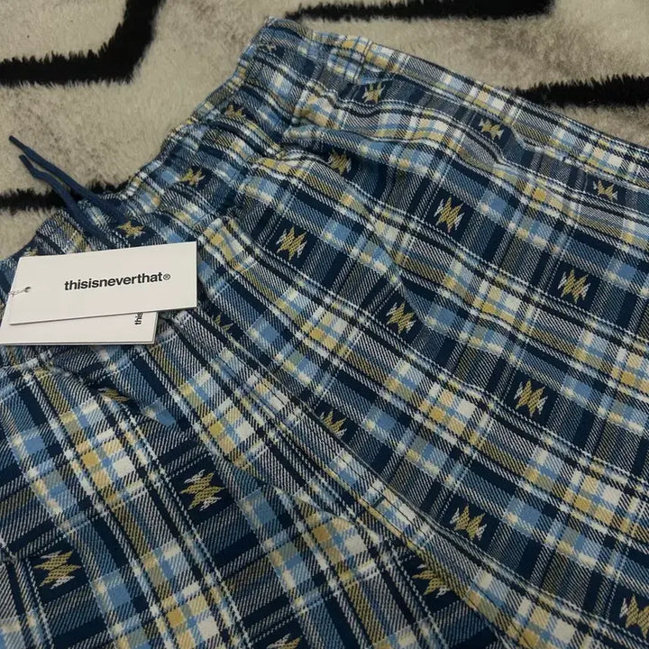 [BUNJANG] thisisneverthat African Check Banding Wide Cotton Pants / Blue / [L]디스이즈네버댓 아프리칸 체크 밴딩 와이드 코튼팬츠/블루