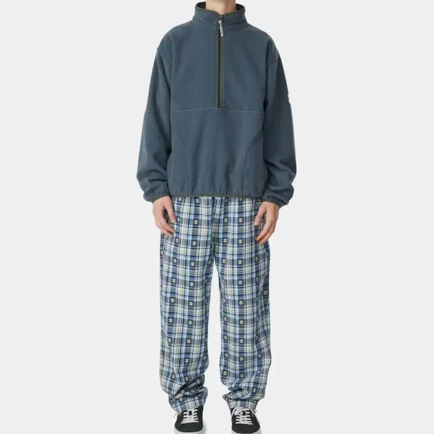 [BUNJANG] thisisneverthat African Check Banding Wide Cotton Pants / Blue / [L]디스이즈네버댓 아프리칸 체크 밴딩 와이드 코튼팬츠/블루
