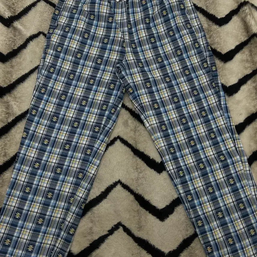 [BUNJANG] thisisneverthat African Check Banding Wide Cotton Pants / Blue / [L]디스이즈네버댓 아프리칸 체크 밴딩 와이드 코튼팬츠/블루