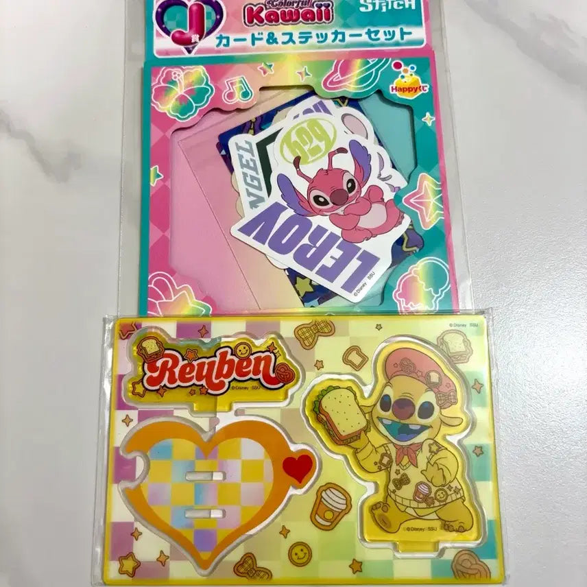 [SOLD OUT] 스티치 해피쿠지 컬러풀 카와이 아크릴 스탠드 &amp; 카드스티커 세트
