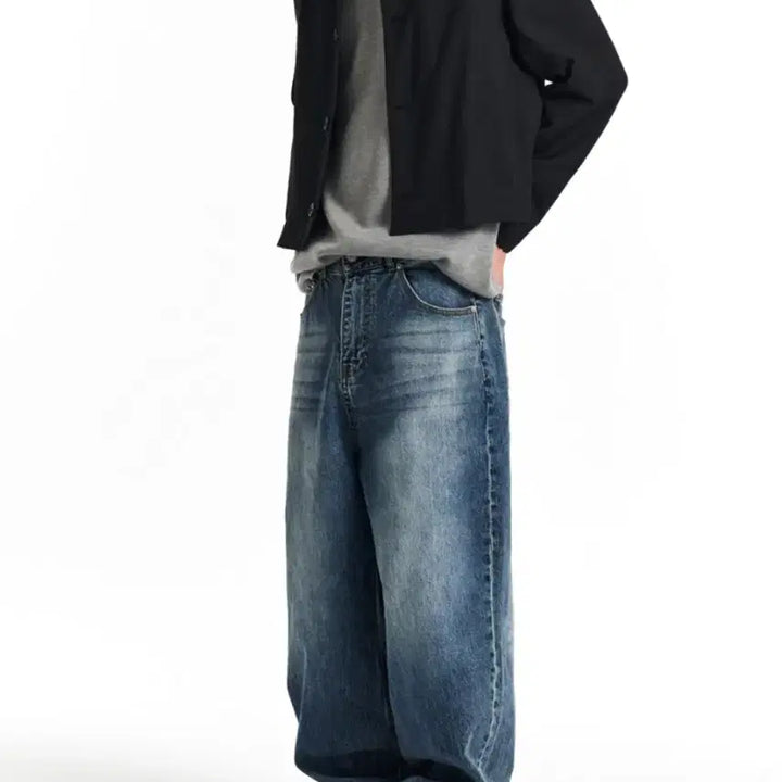 [BUNJANG] Gicheol Washing Wide Denim Pants / 기철 워싱 와이드 데님 팬츠