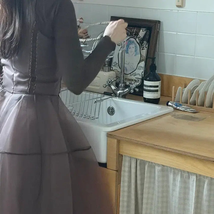 [BUNJANG] Pleats Lace Up Organza Dress Bundle Set / 플레따 레이스업 오간자 S 드레스+스커트+이너티 일괄  - 품절상품