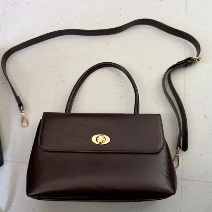 [BUNJANG] Brown Leather Crossbody Tote Bag / 브라운 레더 크로스 토트백