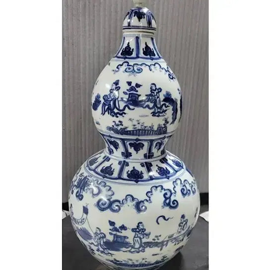 [BUNJANG] Ming Dynasty Celadon Porcelain Gourd-shaped Ewer - Chinese Antique / 대명성화년제명 청화백자 인물문 표주박모양 호리병 중국도자기 골동품