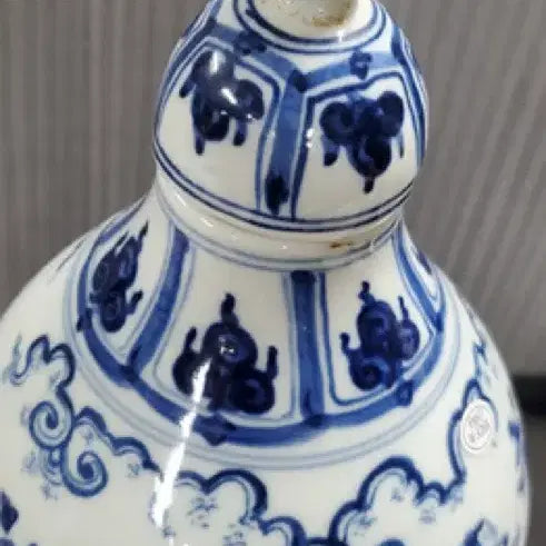 [BUNJANG] Ming Dynasty Celadon Porcelain Gourd-shaped Ewer - Chinese Antique / 대명성화년제명 청화백자 인물문 표주박모양 호리병 중국도자기 골동품
