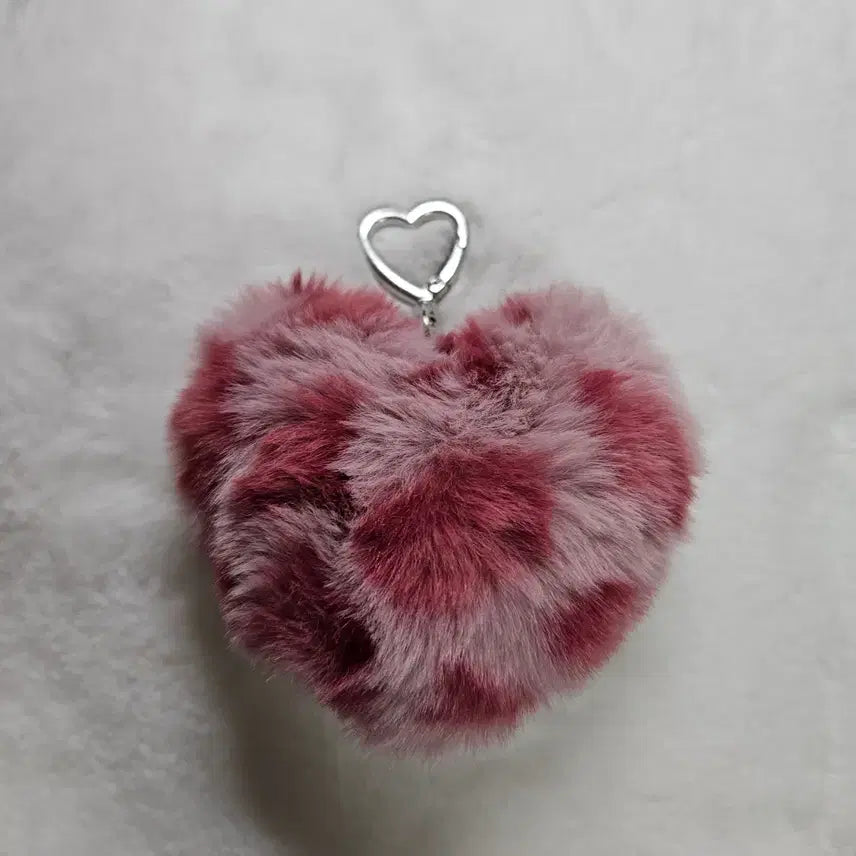 [BUNJANG] Pink Leopard Fur Heart Keyring / 하트 핑크 레오파드 퍼 키링