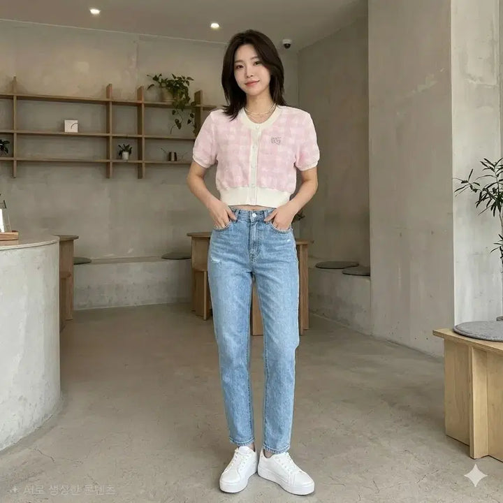 [SOLD OUT] 알렉산더왕 핑크 체크 테리 반팔 가디건