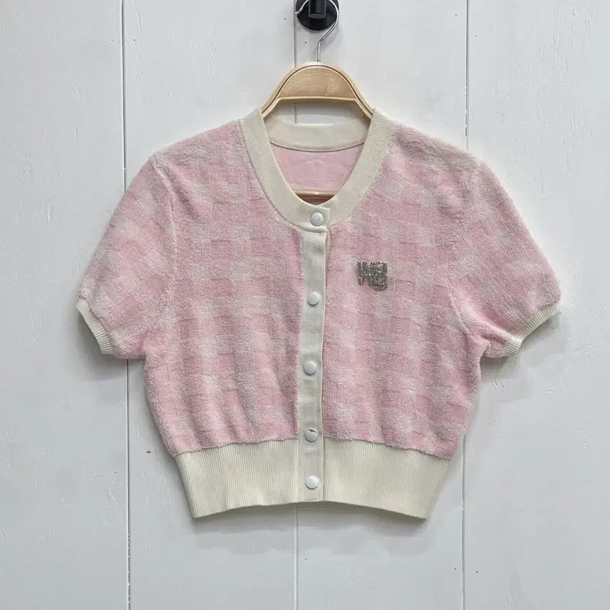 [SOLD OUT] 알렉산더왕 핑크 체크 테리 반팔 가디건