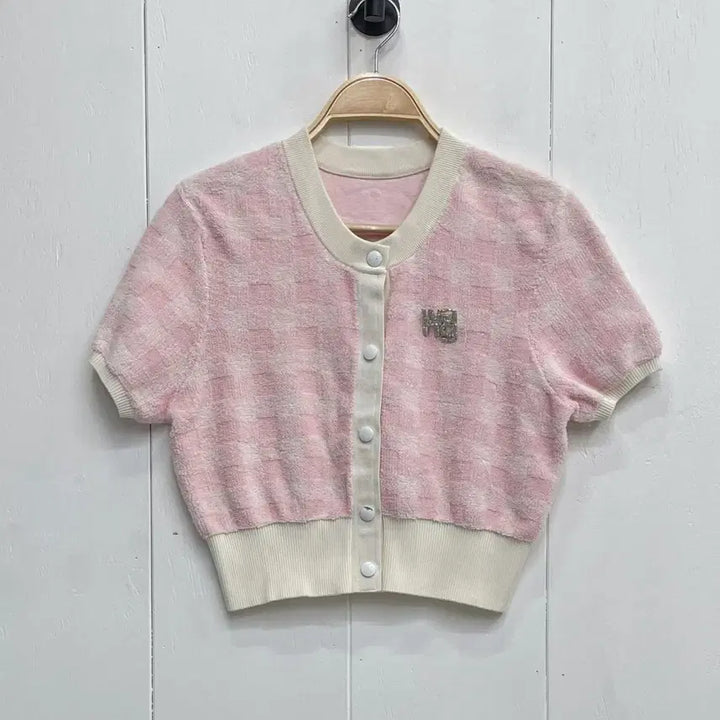 [SOLD OUT] 알렉산더왕 핑크 체크 테리 반팔 가디건
