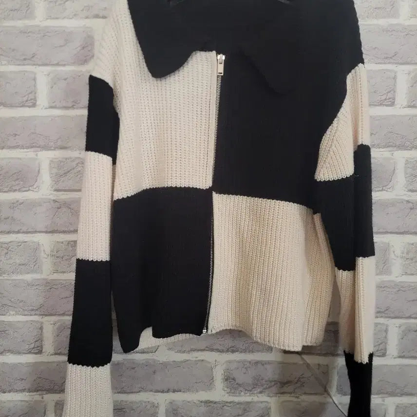 [BUNJANG] Color Block Knit Cardigan / 블랙 아이보리 컬러블록 니트가디건/알뜰한여우