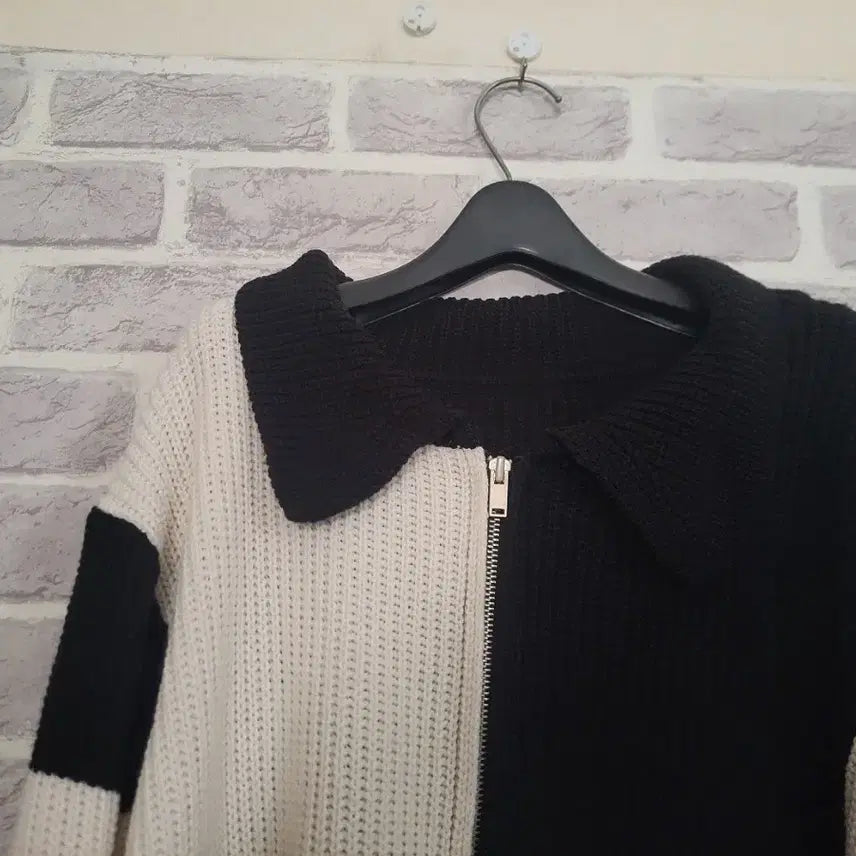 [BUNJANG] Color Block Knit Cardigan / 블랙 아이보리 컬러블록 니트가디건/알뜰한여우