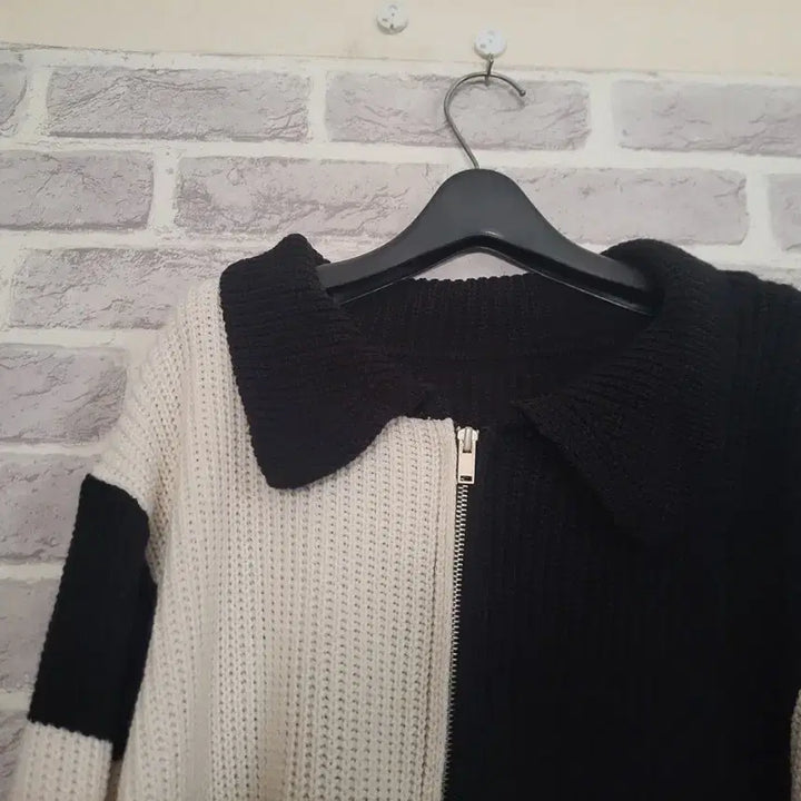 [BUNJANG] Color Block Knit Cardigan / 블랙 아이보리 컬러블록 니트가디건/알뜰한여우