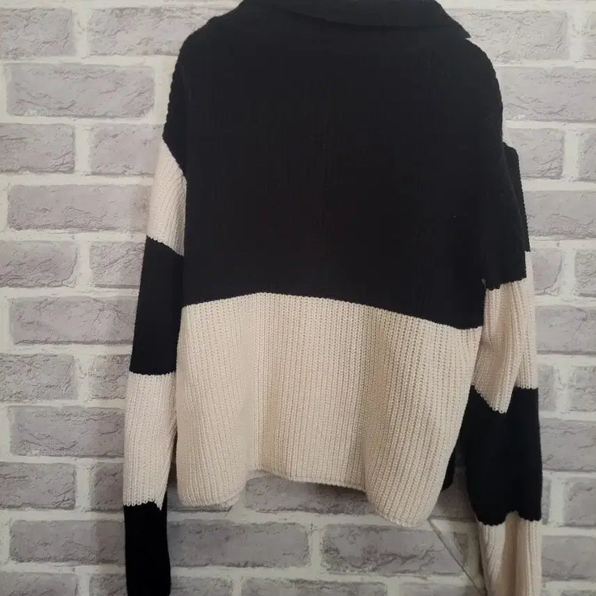 [BUNJANG] Color Block Knit Cardigan / 블랙 아이보리 컬러블록 니트가디건/알뜰한여우