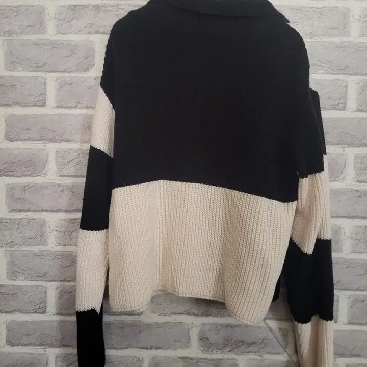 [BUNJANG] Color Block Knit Cardigan / 블랙 아이보리 컬러블록 니트가디건/알뜰한여우