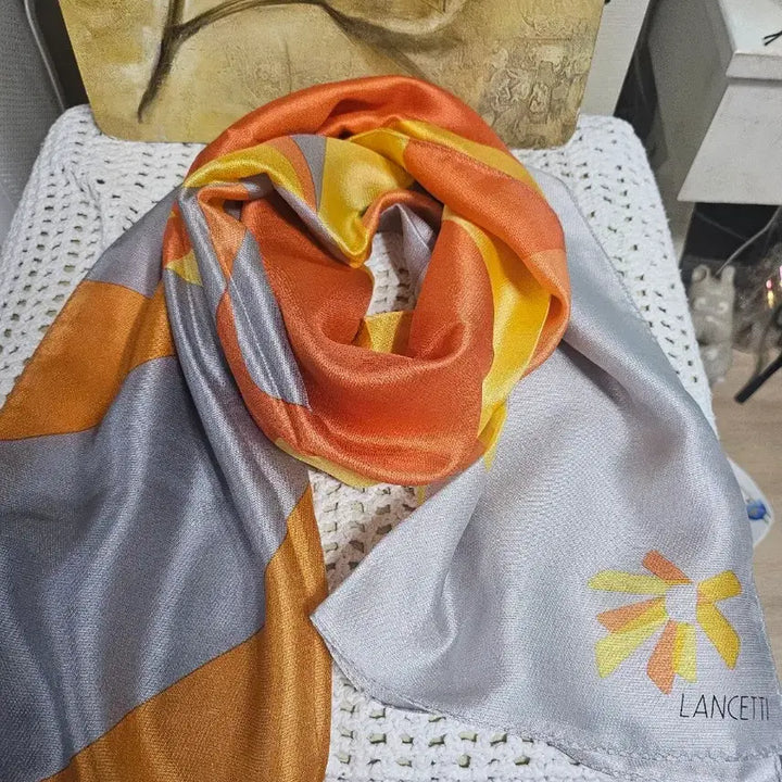 [BUNJANG] Lancetti Silk Scarf (Orange/Gray) / 란체티 실크 스카프 오렌지/회색