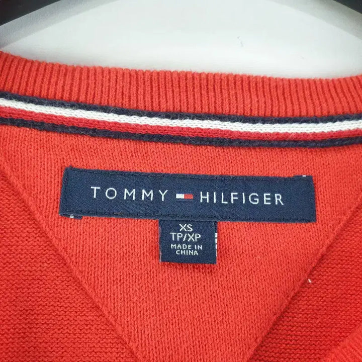 [BUNJANG] Tommy Hilfiger Unisex XS Red Striped Knit Sweater / 타미힐피거 공용XS 레드 줄무늬 니트 M5744