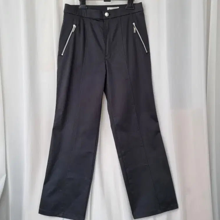 [BUNJANG] Black Zipper Pointed Spandex Pants / 블랙 지퍼 포인트 스판 팬츠