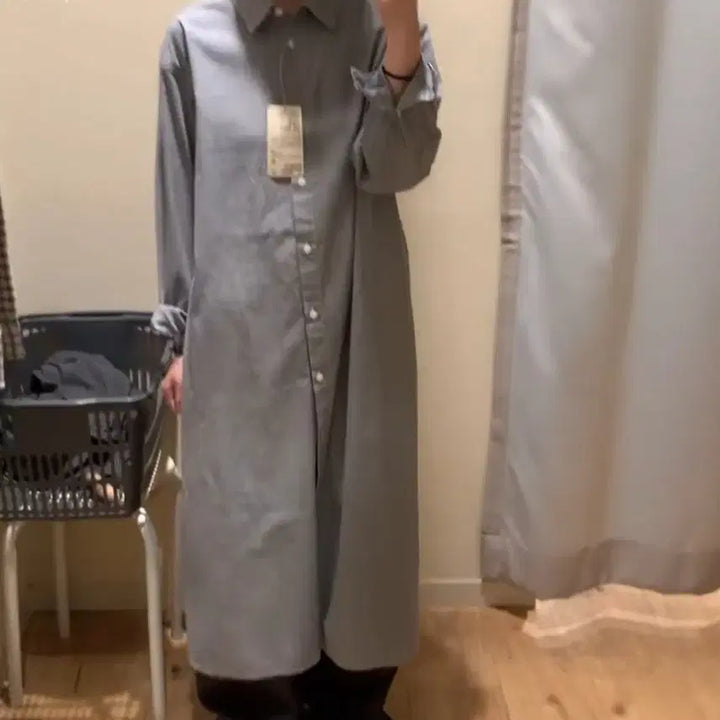 [BUNJANG] MUJI Washed Broad Long Sleeve Shirt Dress (Gray, M) / MUJI 워싱 브로드 긴소매 셔츠 원피스(그레이/M)