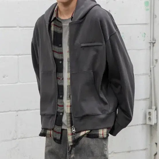 [BUNJANG] Begin 202 Oversized Hoodie Zip-up Charcoal L~XL / [새상품] 비긴202 오버사이즈 후디 집업 3 차콜 포켓 후드 L~XL