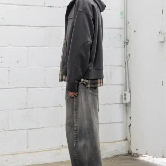 [BUNJANG] Begin 202 Oversized Hoodie Zip-up Charcoal L~XL / [새상품] 비긴202 오버사이즈 후디 집업 3 차콜 포켓 후드 L~XL