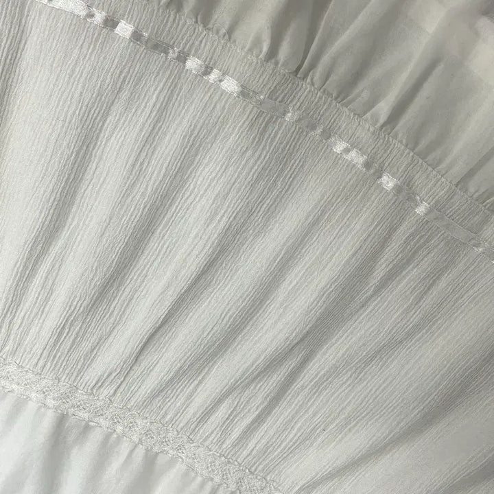 [SOLD OUT] 일본빈티지 코튼100% 화이트 레이스 디테일 티어드 밴딩 롱 스커트