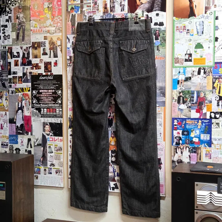 [BUNJANG] FUBU Grey Wide Denim Pants Pocket Detail / 후부 포켓 포인트 그레이 와이드 데님 팬츠